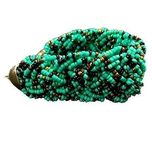 Multi Strand Indian Beaded Braided Bracelet - Turquoise, Gold & Brown